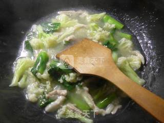 猪肉天菜芯花菜羹的做法步骤：9