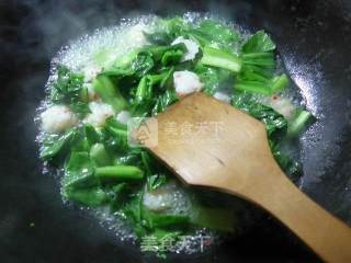虾味球炒油菜蕻的做法步骤：4