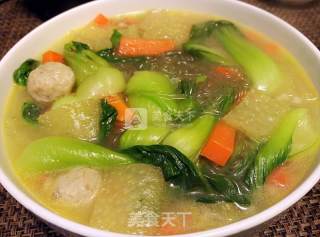 青菜贡丸粉丝汤的做法步骤：7