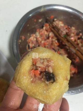 油豆腐酿肉的做法步骤：3