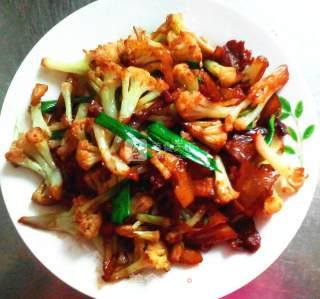 青蒜苗炒五花肉有机菜花的做法步骤：9