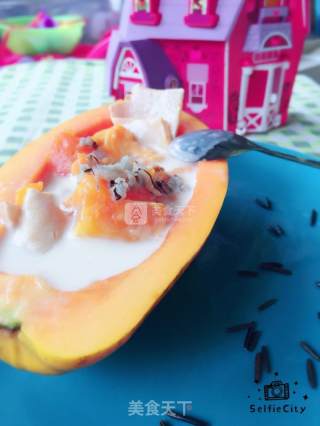 野米花胶炖木瓜的做法步骤：10