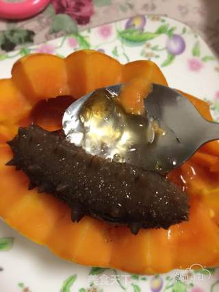 木瓜海参桃胶雪莲子船的做法步骤：8