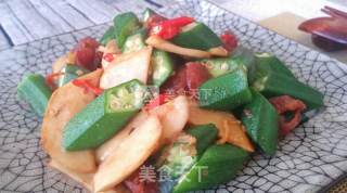 腊炒秋葵杏鲍菇的做法步骤：9