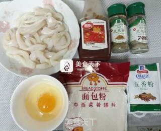 五香烤鱿鱼圈的做法步骤：1