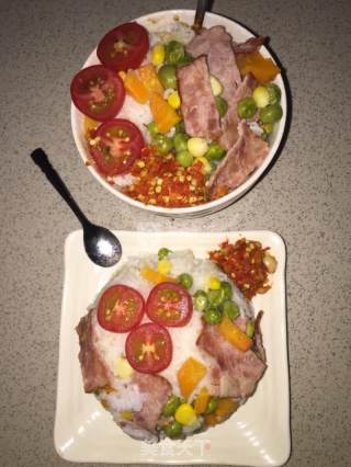 培根五色杂蔬懒人饭（电饭煲）的做法步骤：8