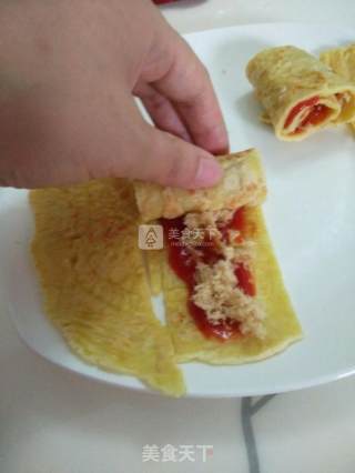 儿童早餐--肉松卷饼的做法步骤：2