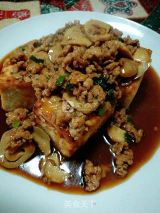 板烧豆腐烩鲜菇肉沫的做法步骤：4
