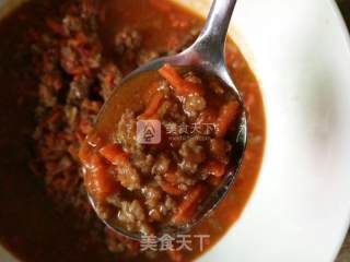 “西红柿胡萝卜牛肉酱”牛肉酱拌饭的做法步骤：6