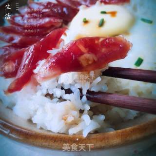 腊肠窝蛋煲仔饭的做法步骤：5