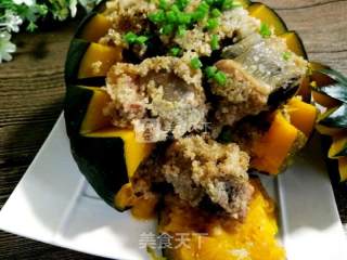 粉蒸排骨南瓜盅的做法步骤：7