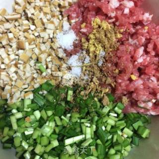 韭菜香干鲜肉饼的做法步骤：2