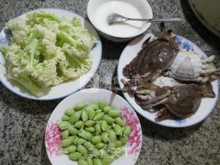 毛豆螃蟹花菜羹的做法步骤：1