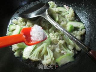 肉末丝瓜花菜羹的做法步骤：8