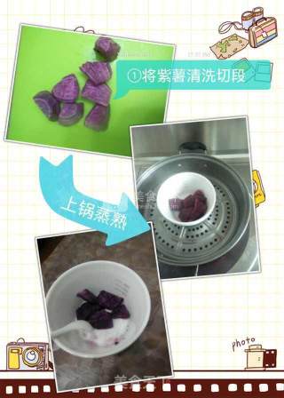 婴儿宝宝辅食——芝麻酱香紫薯玉米糊的做法步骤：1