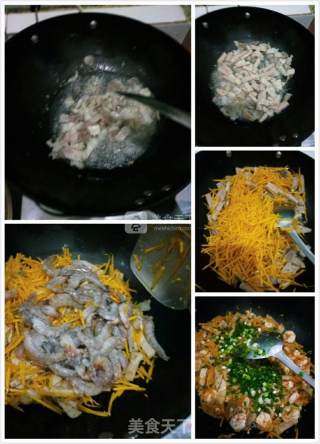 肉饼鲜虾炒饭的做法步骤：2