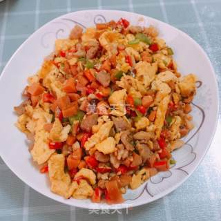 辣椒炒火腿蛋炒肉的做法步骤：7
