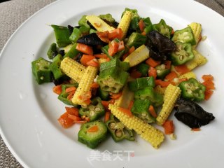 秋葵清炒玉米笋的做法步骤：6