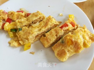 三分钟快手早餐——洋葱彩椒鸡蛋饼的做法步骤：6