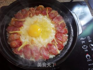 腊肠窝蛋煲仔饭的做法步骤：6
