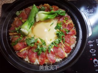 腊肠窝蛋煲仔饭的做法步骤：8