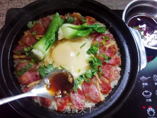 腊肠窝蛋煲仔饭的做法步骤：9