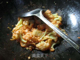 泡菜炒花菜的做法步骤：7