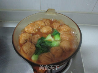 青菜烩油面筋塞肉的做法步骤：7