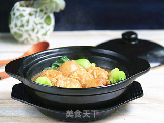 青菜烩油面筋塞肉的做法步骤：8