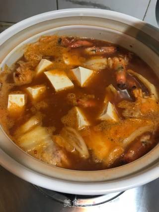 海鲜泡菜锅（韩式辣白菜海鲜汤）的做法步骤：8