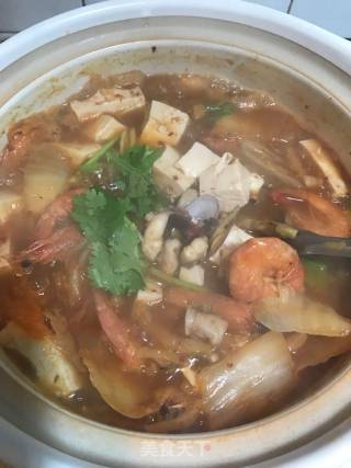 海鲜泡菜锅（韩式辣白菜海鲜汤）的做法步骤：10