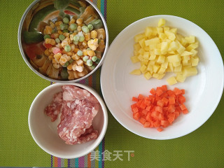 【杂蔬肉末焖饭】的做法步骤：1