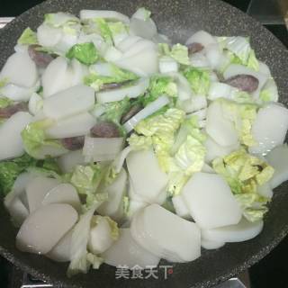 【金华】腊肠炒年糕的做法步骤：5