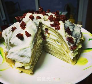 抹茶蔓越莓千层蛋糕的做法步骤：6