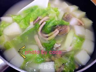 鱿鱼清汤盘糕的做法步骤：2