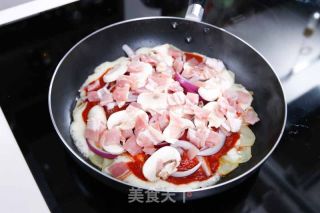 培根蘑菇薯片薄饼的做法步骤：5