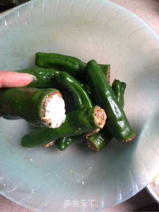 肉酿虎皮青椒的做法步骤：6