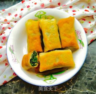 ＃春食野菜香＃炸荠菜猪肉春卷的做法步骤：9