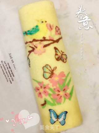 鸟语花香 彩绘蛋糕卷的做法步骤：18