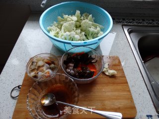 菜花红烧虾贝菇的做法步骤：1