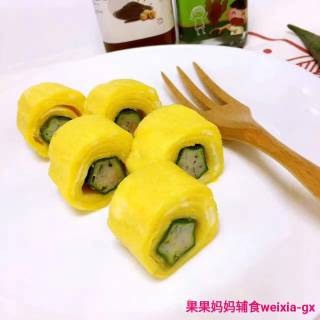 果果妈妈辅食[爱心]【虾胶秋葵厚蛋烧】的做法步骤：8