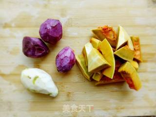 南瓜饼、紫薯饼、酸豆角芋头饼的做法步骤：1