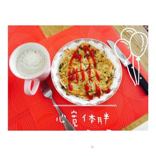 剩面条 葱花鸡蛋饼的做法步骤：4