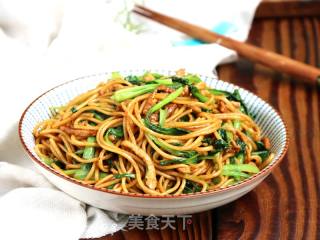 鸡毛菜肉丝炒面的做法步骤：10