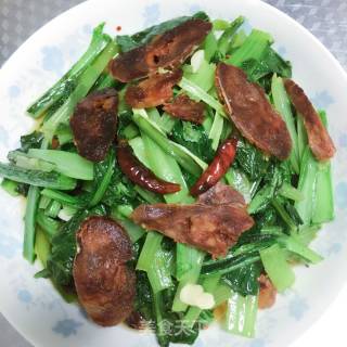 小白菜炒腊肠的做法步骤：8