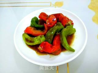微波炉红绿尖椒酿肉的做法步骤：12