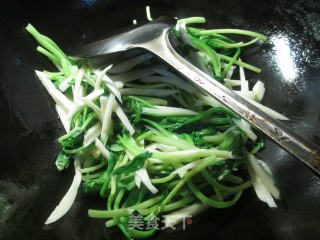 虾酱茭白丝炒鸡毛菜的做法步骤：5