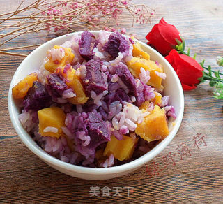 红薯紫薯蒸米饭的做法步骤：7