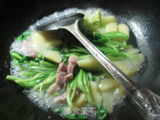 咸肉鸡毛菜煮土豆的做法步骤：4