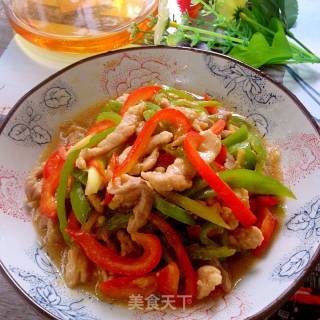 青红椒炒肉丝的做法步骤：10